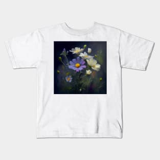 Vintage watercolor painting of purple and white wildflowers Kids T-Shirt